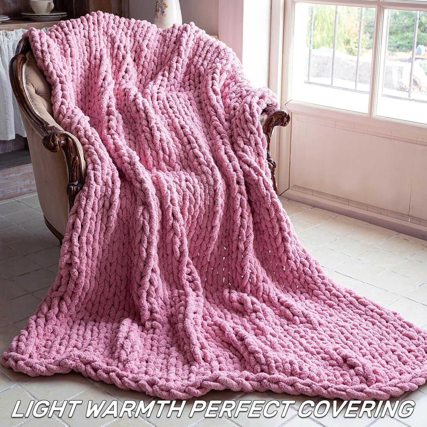 Chunky Knit Blanket - Luxury Soft Cozy 60 * 80 Throw Blanket,100% Woven Blanket Rope Knot Throw Blanket for Couch, Sofa, Home Decor, Gift - Machine Washable(Pink)