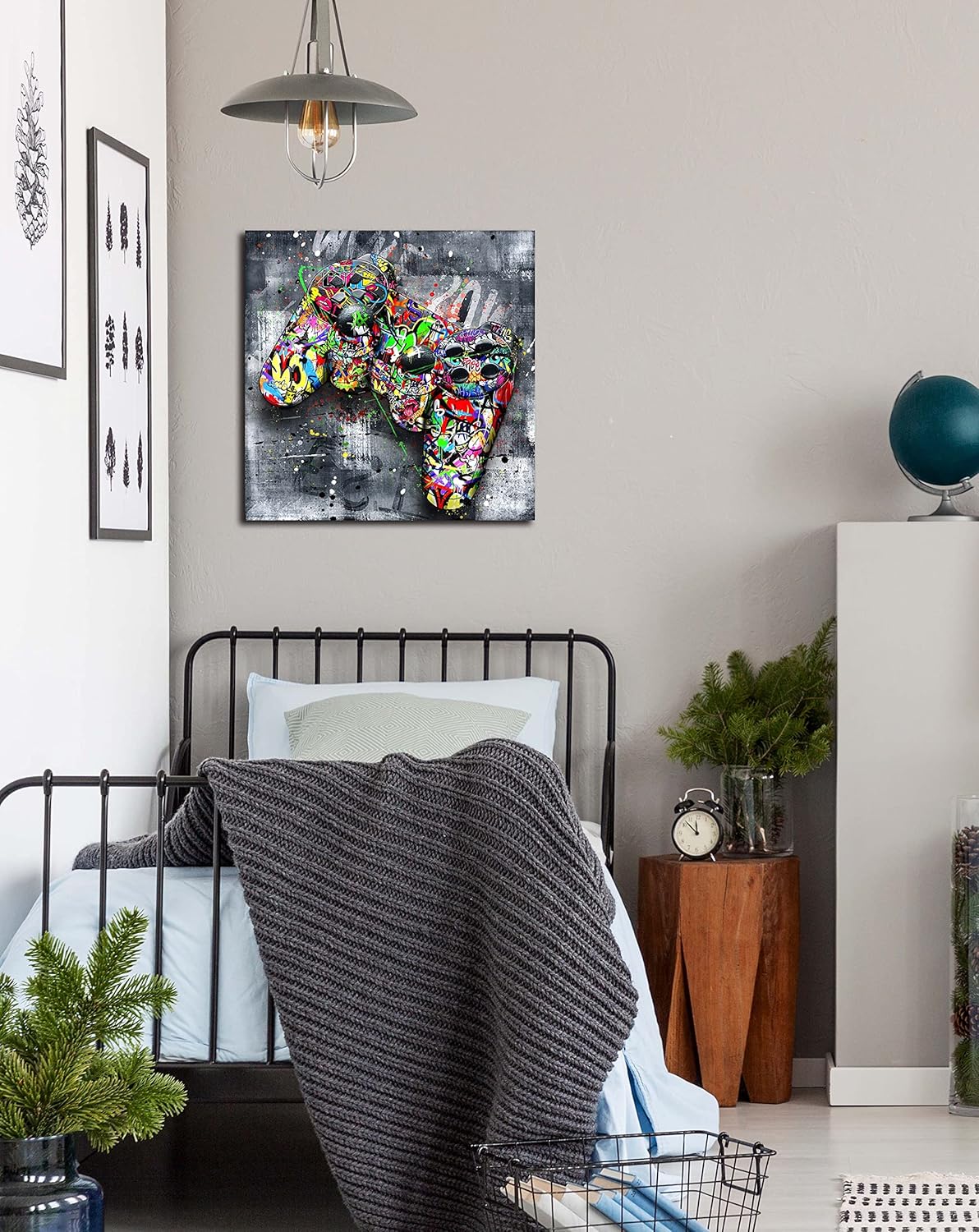 JKWALL77 Graffiti Canvas Wall-Art For living Room Large Size - Banksy Gaming Wall Art For Teen Boy Room Decor - Abstract Wall Painting Ready to Hang Size 20" x 20"