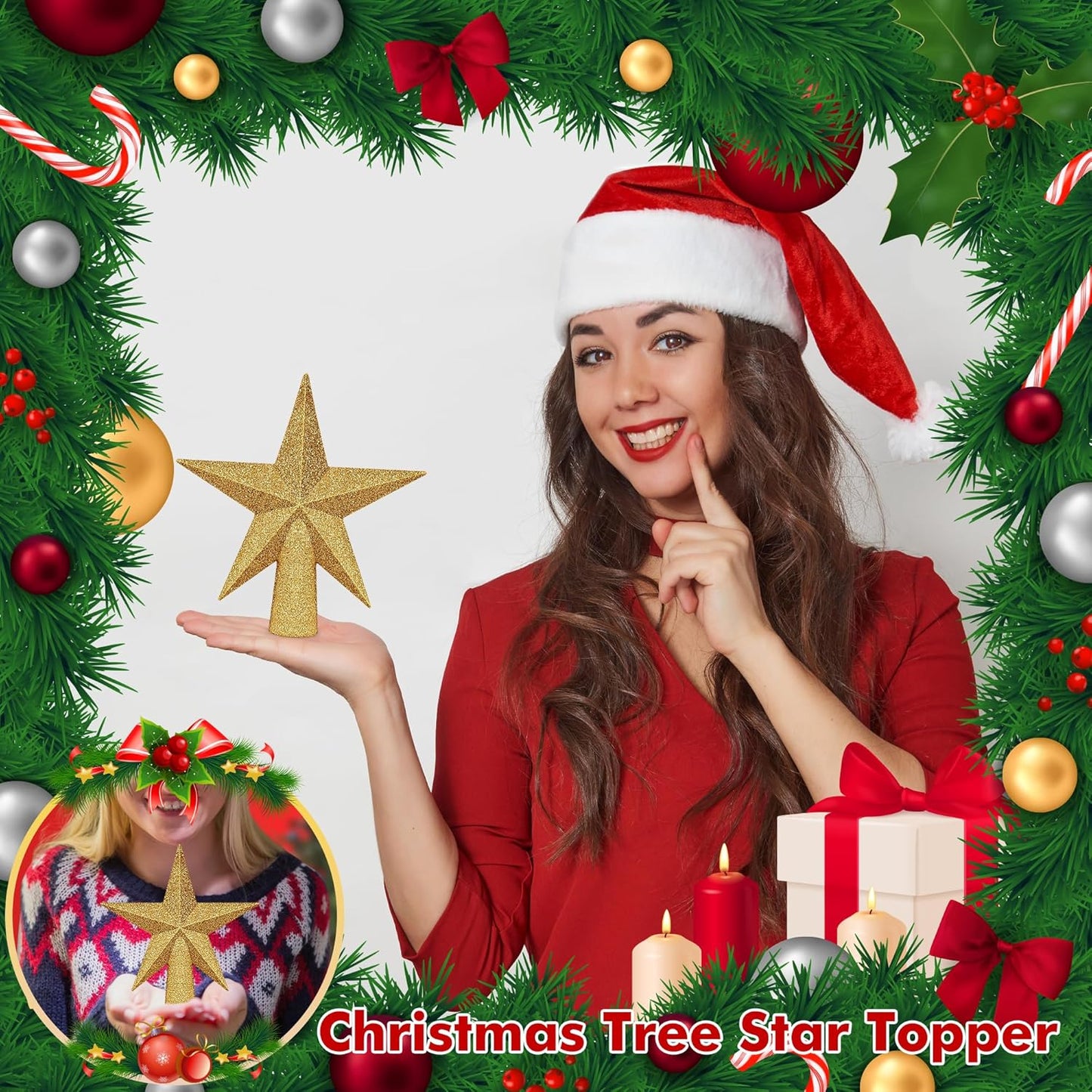 Christmas Tree Topper, 1PCS 6" Gold Glitter Star Tree Topper, 3D Xmas Shatter-Proof Mini Bethlehem Star Tree Topper Decorations, Waterproof Christmas Decor for Holiday Home Outdoor Ornament