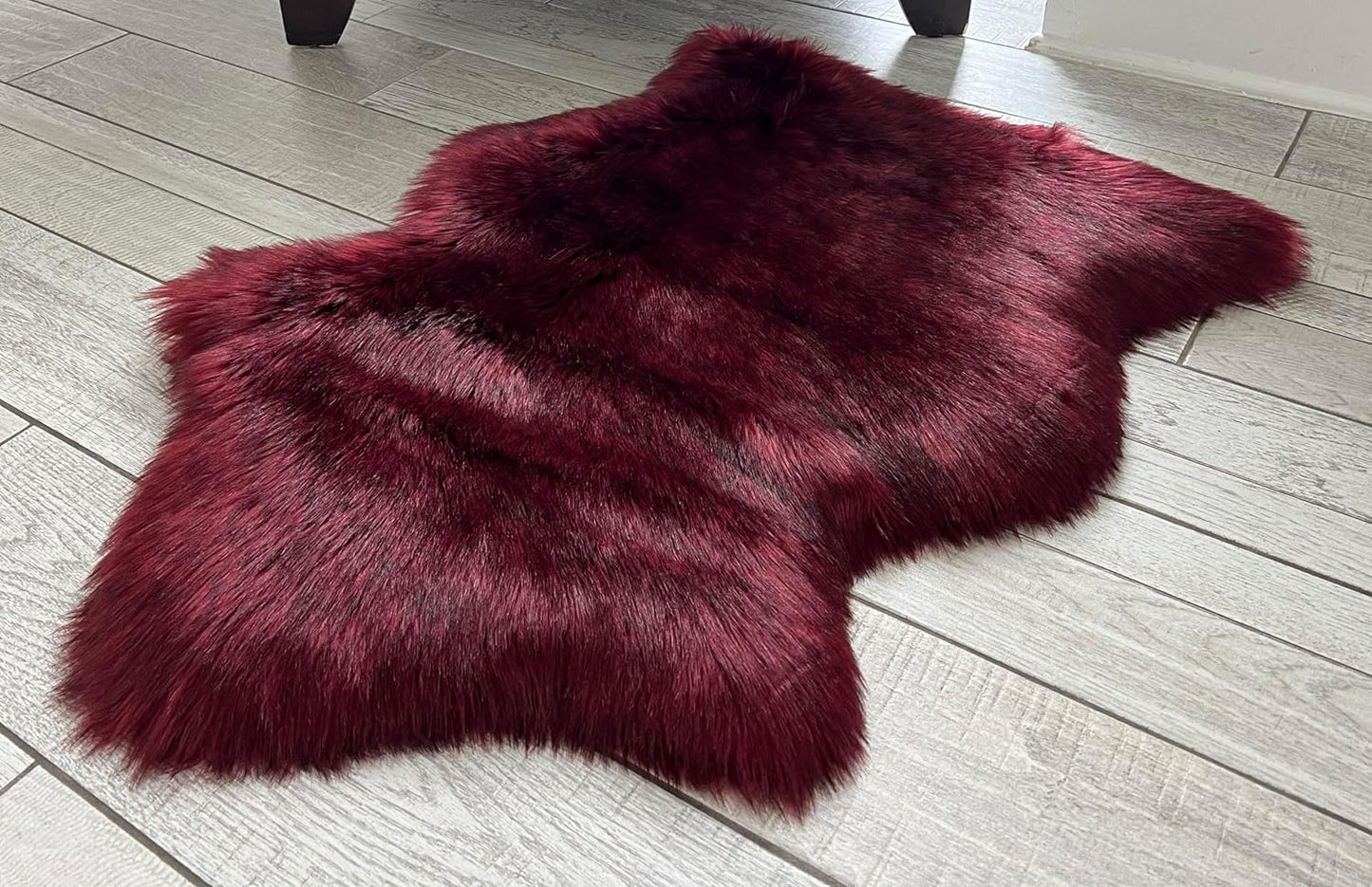 LAMBZY Faux Sheepskin Super Soft Hypoallergenic Free Shape Silky Shag Rug, Luxury Shaggy Plush Carpet for Bedrooms Living Kids Room Sofa Rugs (Burgundy, Single 2'x3')