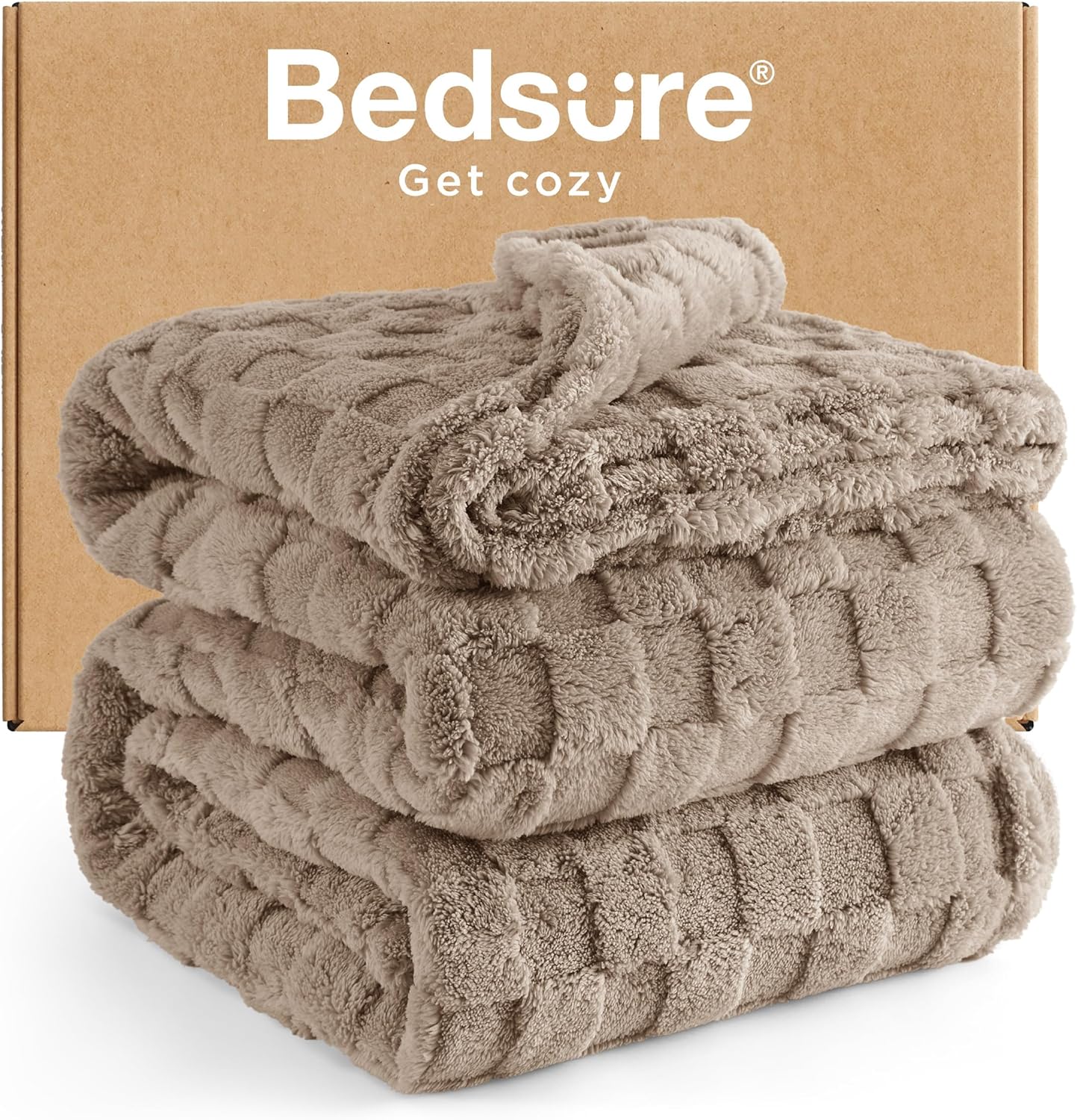 Bedsure GentleSoft Blankets Queen Size for Bed - Super Soft Cozy Blanket for Women Men Girls, Large Fuzzy Fleece Throw for Bedroom Decor, Light Taupe, 90x90 Inches