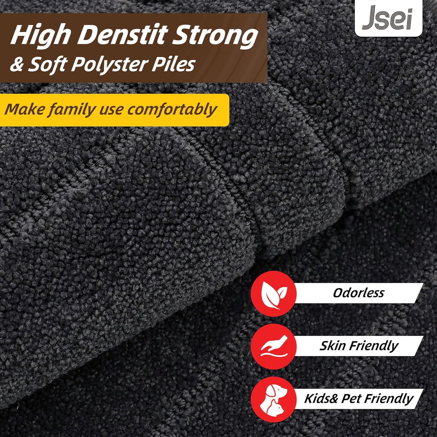 JSEI Entryway Rugs Doormat 24"x36", Non-Slip Dirt Trapper Door Mats Indoor, Washable Absorbent and Stain Resist Welcome Floor Mat for Front Door, Dog Door Mat, Muddy Wet Shoes & Paws, Dark Grey