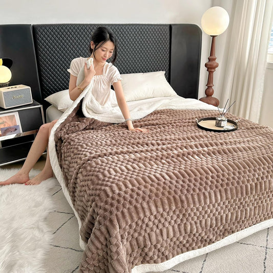 UKELER Sherpa Throw Blanket 60 × 80 inch, 470 GSM Striped Sherpa Fleece Blankets for All Season, Warm and Cozy Blanket for Couch Sofa Bed Office Camping, Coffee