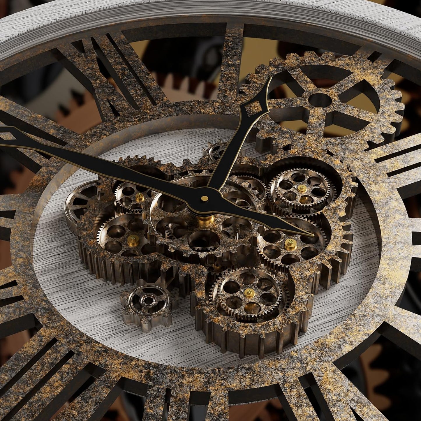 The B-Style Large Wall Clock 24 inch Moving Gear Wall Clock Oversized Vintage Farmhouse Wall Clocks for Living Room Decor Rustic Industrial Wood Clock (Silver Gray, 36 inch/90cm)