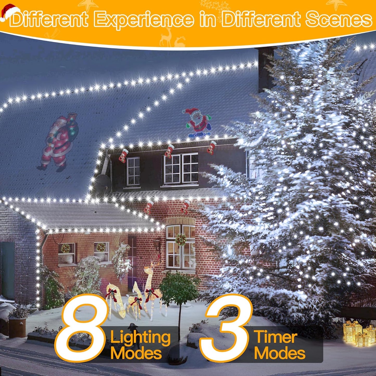 Ollny Christmas Lights 800 LED 262 FT Plug in, IP67 Waterproof Green Wire Outdoor Christmas Lights with Remote, 8 Modes and Timer Christmas Tree Light for House Indoor Xmas Decorations (Cool White)