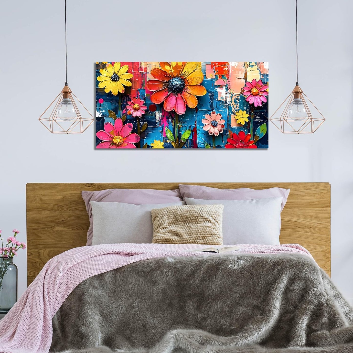 ZHAOSHOP Colorful Flowers Painting Wall Decor Living Room - Floral Canvas Wall Art for Bedroom - Teen Girl Bedroom Decor Size 20" x 40"