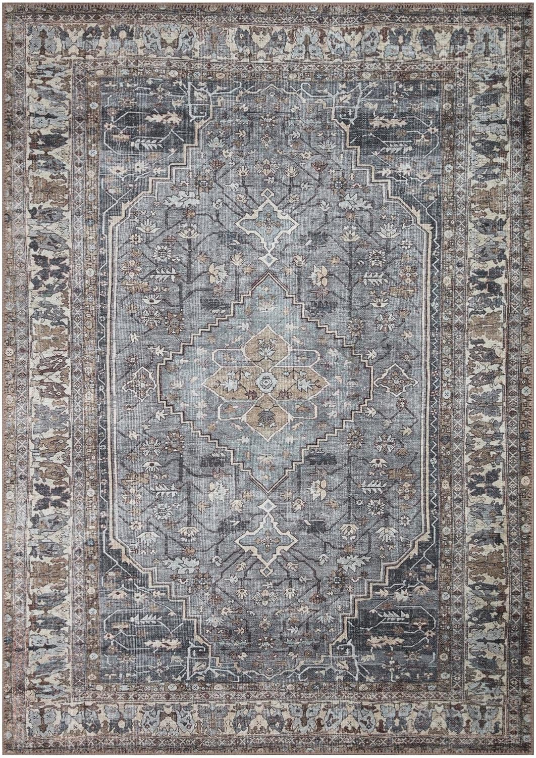 Keen Home Design 9x12 Rug - Machine Washable Area Rug with Non-Slip Backing, Ideal for Living Room, Dining Room, Bedroom - Vintage, Easy Clean, Durable, Low Pile Rug - (9' x 12')