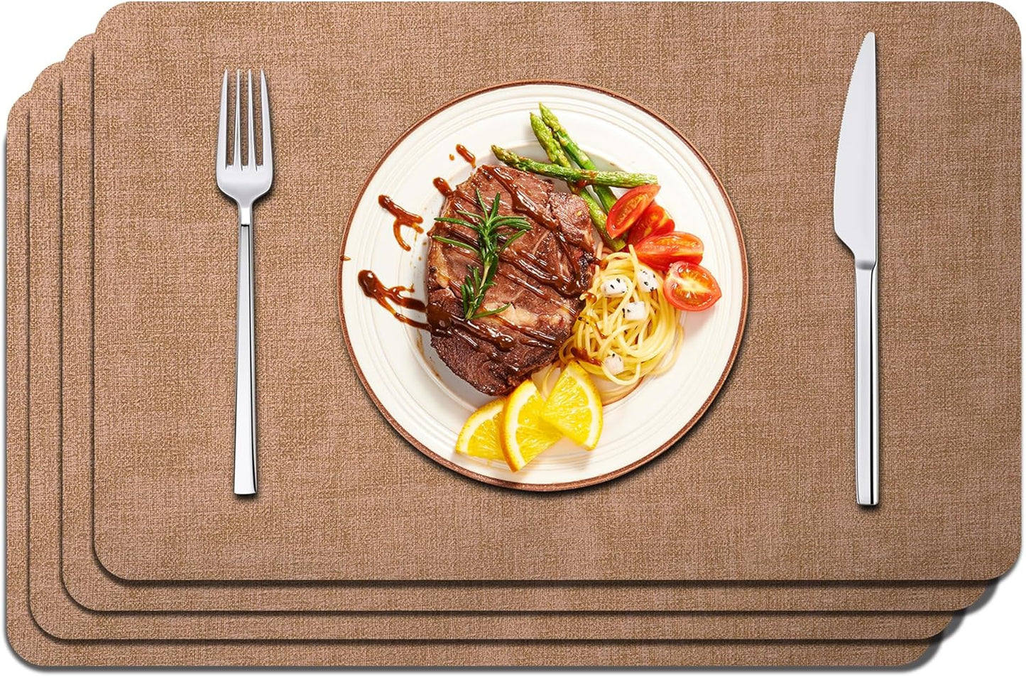 Maxpearl Faux Leather Placemats Set of 4 - Waterproof - Wipe Clean - Heat Resistant - Anti Slip Dining Table Place Mats, Suitable for Indoor & Outdoor Use, 17’’×12’’, Brown