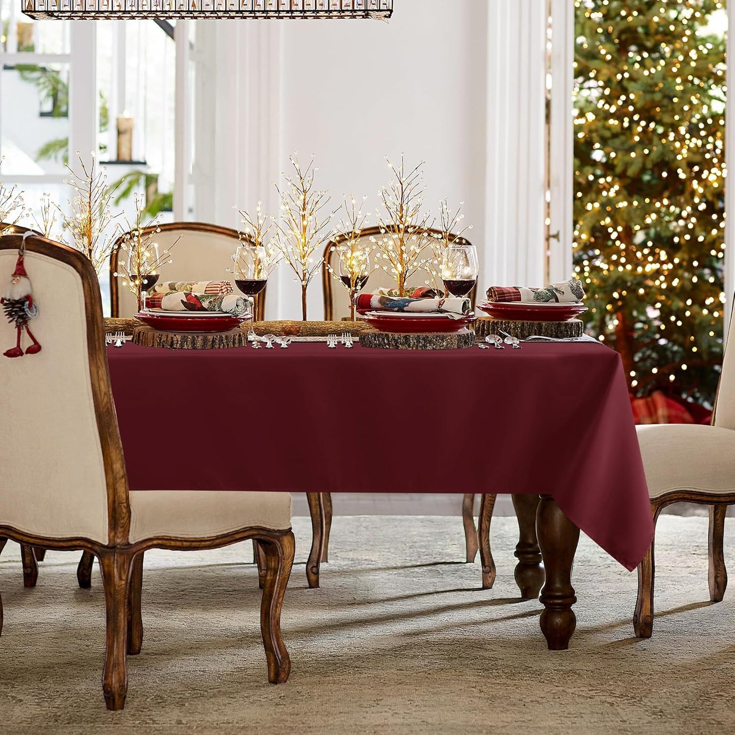 sancua Rectangle Tablecloth - 70 x 120 Inch - Stain and Wrinkle Resistant Washable Polyester Table Cloth, Decorative Fabric Table Cover for Dining Tables, Buffet Parties and Camping, Burgundy