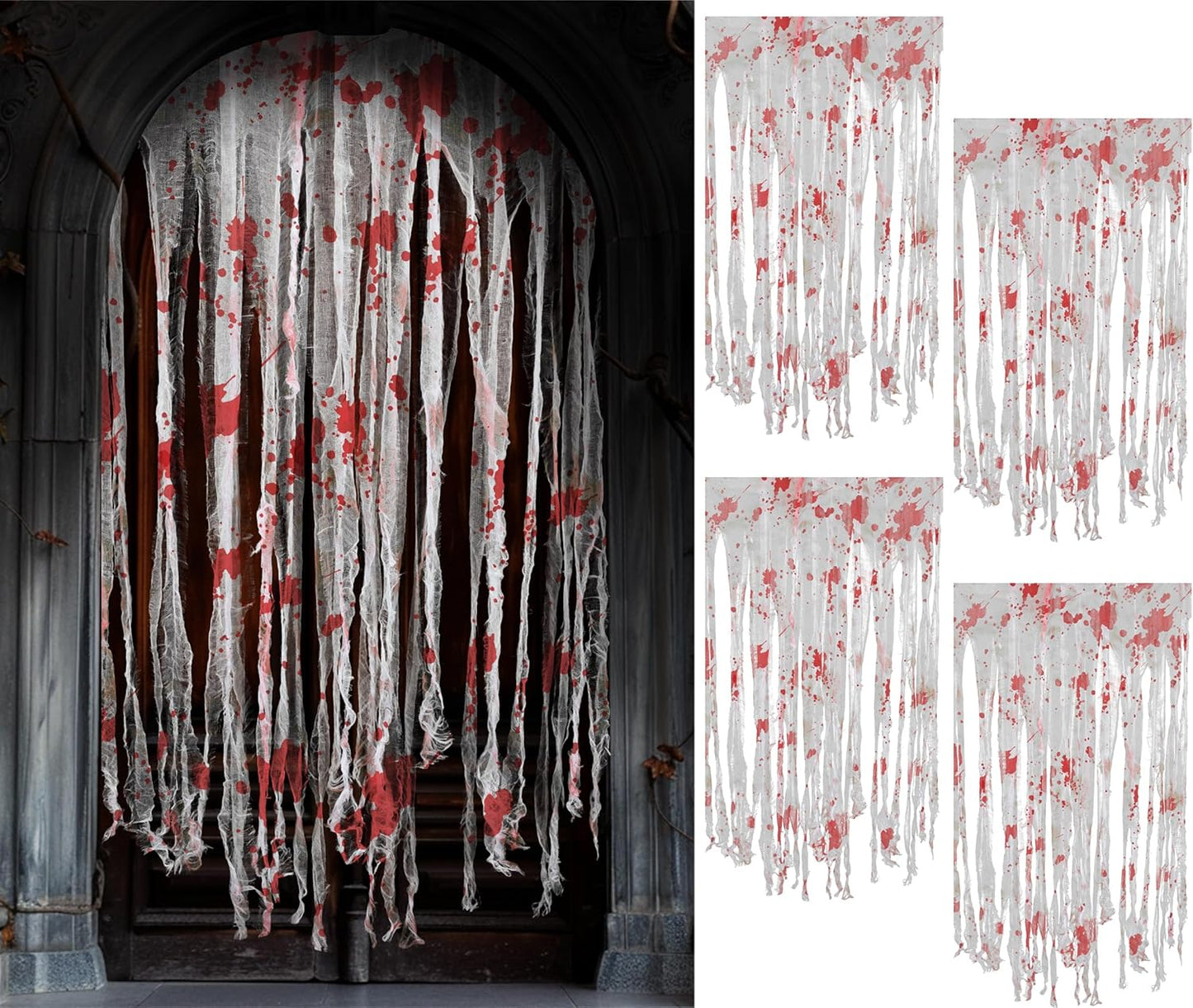 Tlswshsy 4pcs Halloween Door Curtain Decoration with Bloody Hand Prints- 84.6" x 59" Bloody Doorway Curtain Halloween Creepy Cloth for Halloweens,Haunted House,Horror Theme Party