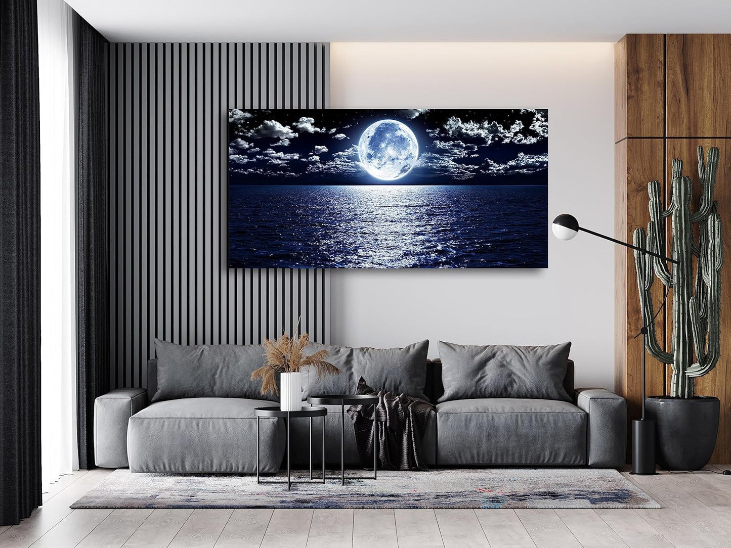Cao Gen Decor Art S06975 Wall Art Canvas Prints Moon Sea Ocean Landscape 1 Panels Full Moon in Cloud Pictures Paintings Stretched and Framed for Living Room Bedroom Kicthen Office Artwork 30x60inch