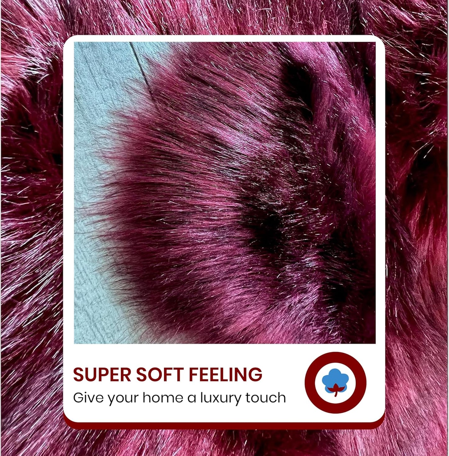 LAMBZY Faux Sheepskin Super Soft Hypoallergenic Free Shape Silky Shag Rug, Luxury Shaggy Plush Carpet for Bedrooms Living Kids Room Sofa Rugs (Burgundy, Double 2'x6')