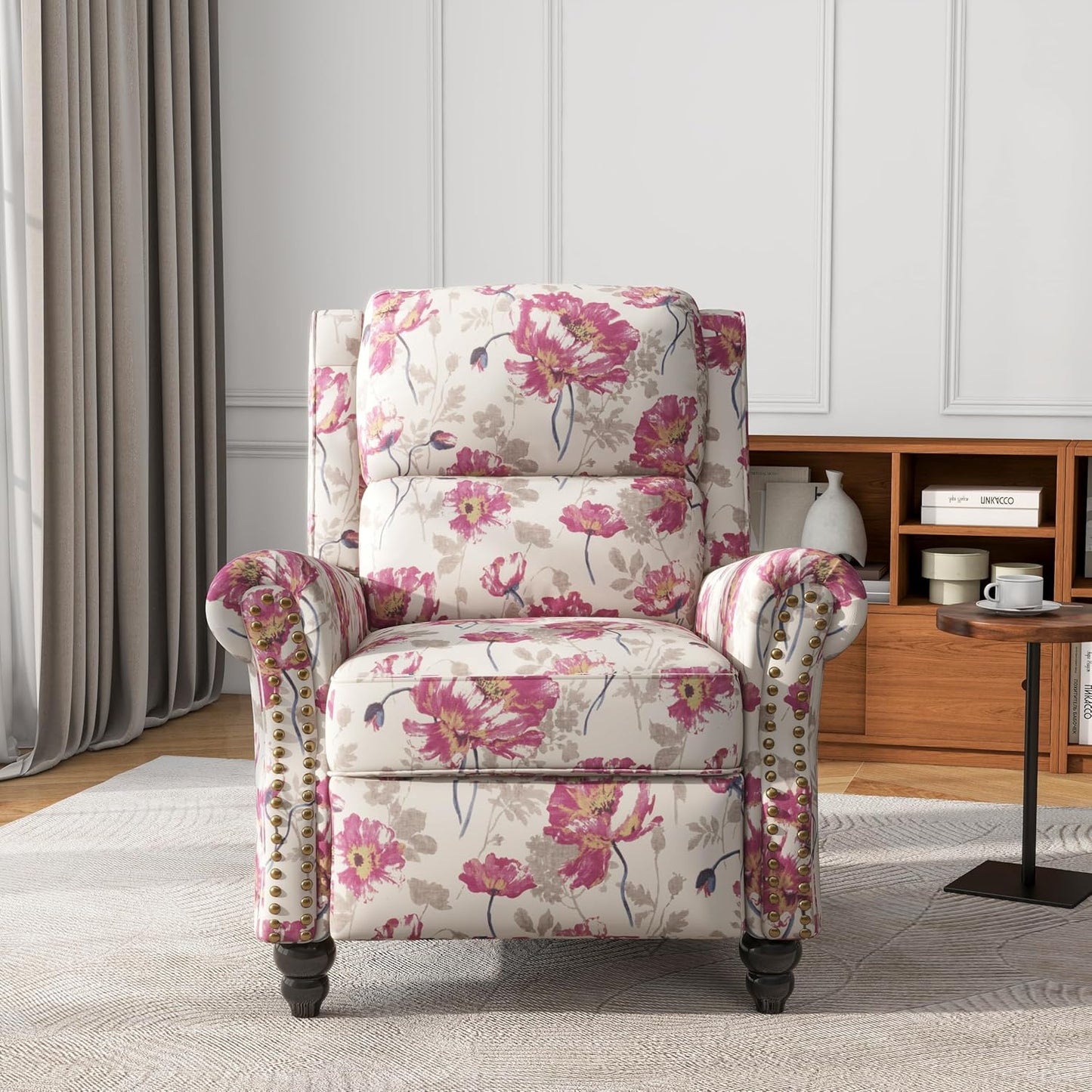 UIXE Pushback Recliner Chair, Fabric Armchair Push Back Accent Chair, Rivet Trim Club Chair Home Theater Overstuffed Single Sofa Reading Seat for Living Room, Pattern