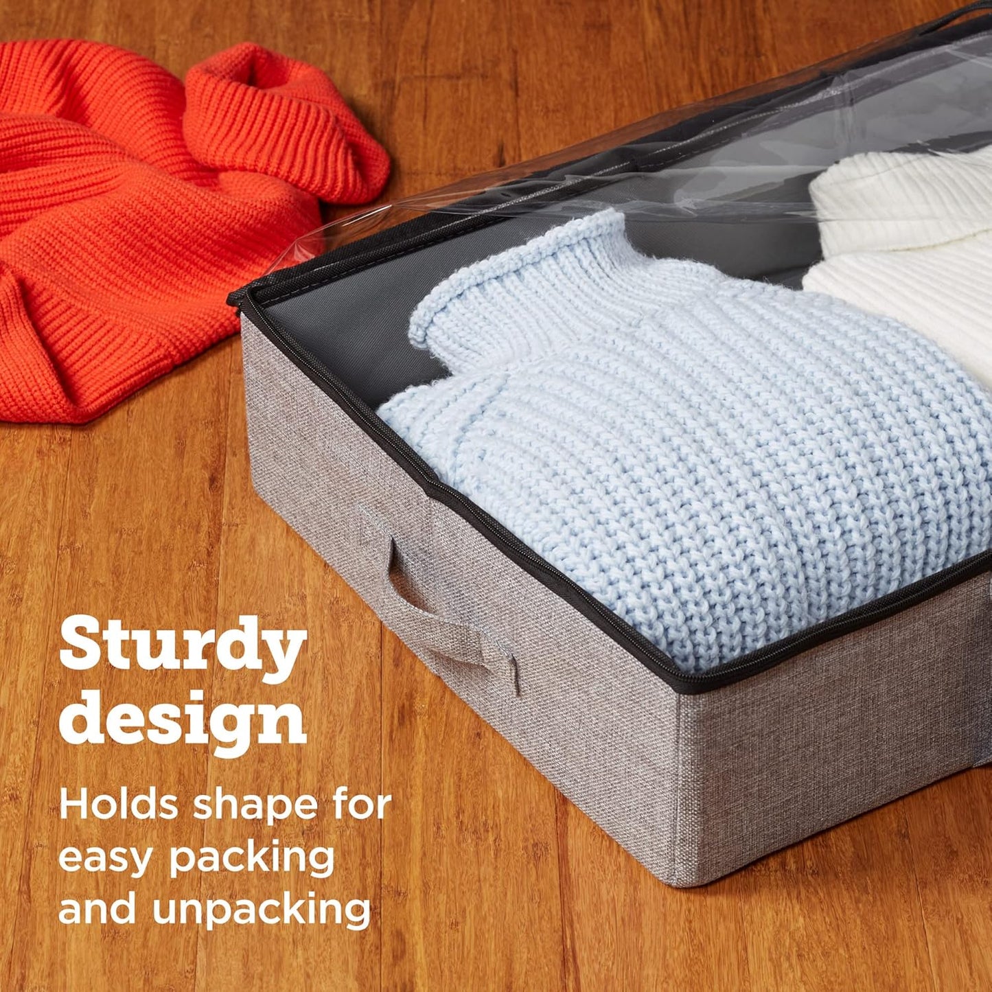 storageLAB Under Bed Storage Containers, Closet Organizers with Sturdy Handles for Clothes, Comforters, and Accessories, Perfect for Use Under or at the End of the Bed - 2 Pack, Grey