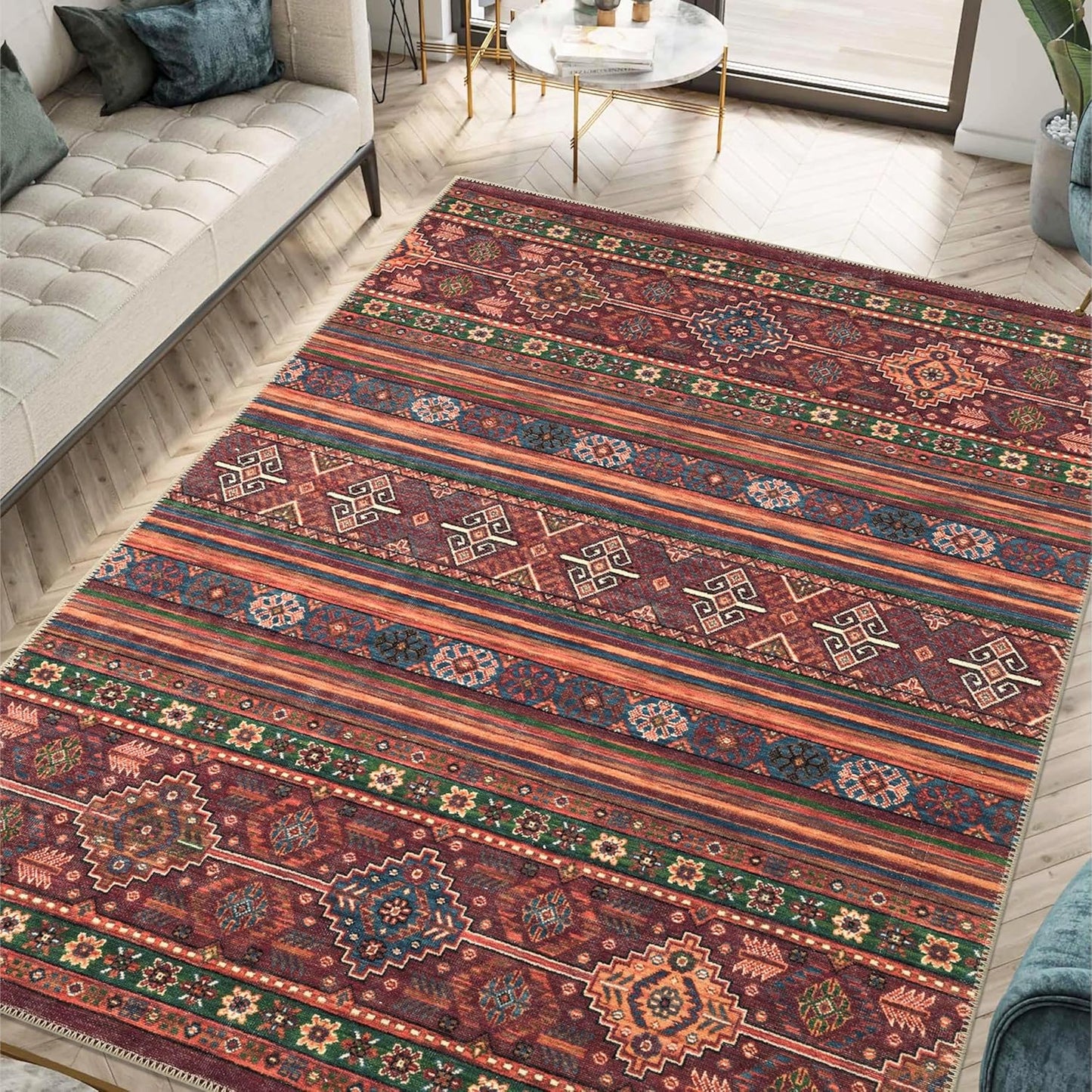 Keen Home Design 9x12 Rug - Machine Washable Area Rug with Non-Slip Backing, Ideal for Living Room, Dining Room, Bedroom - Vintage, Easy Clean, Durable, Low Pile Rug - (9' x 12')
