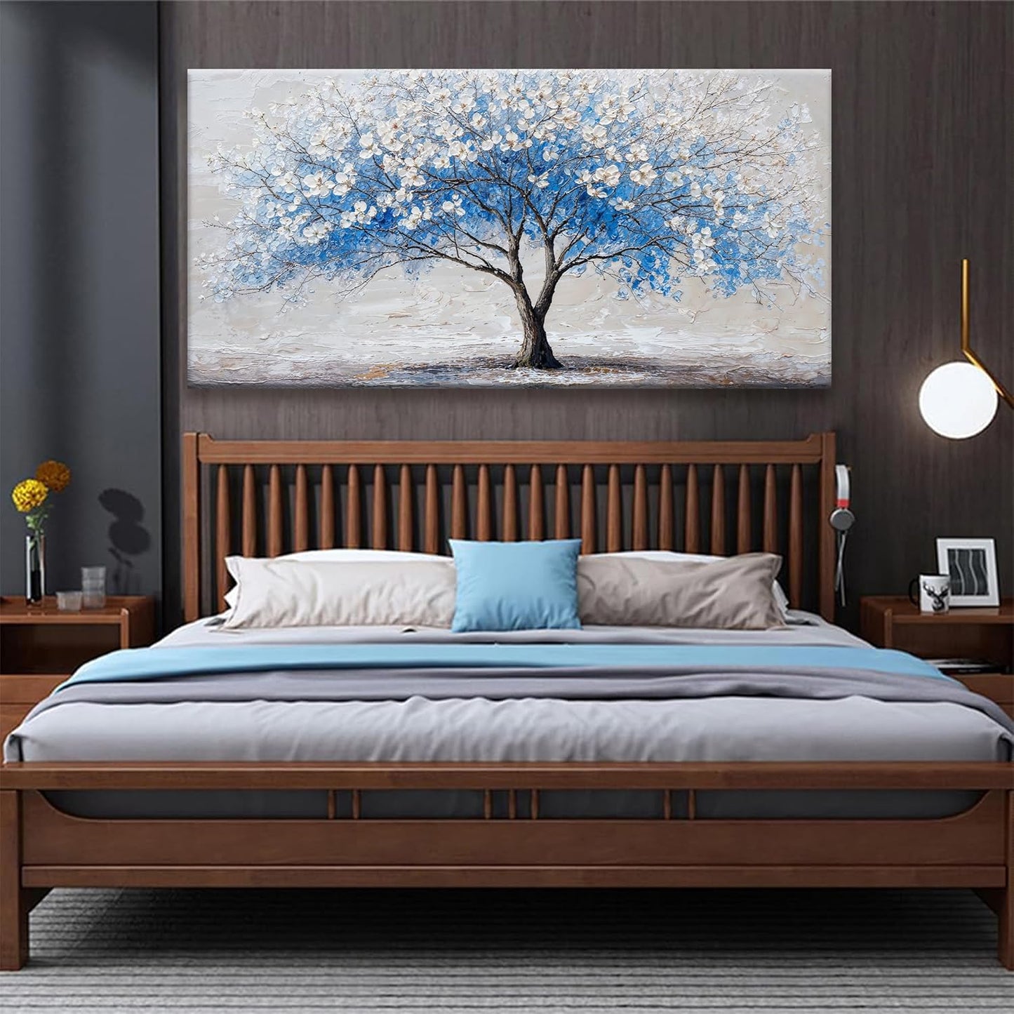 Large Wall Art For Living Room Blue Tree Of Life Modern Wall Artwork Prints Canvas Art Wall Decor Painting Blue Tree Pictures Abstract Wall Decor For Home Bedroom Office Ready To Hang 29"×58"