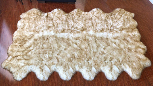 LAMBZY Faux Sheepskin Hypoallergenic Free Shape Shag Rug, Luxury Shaggy Silky Plush Carpet for Bedrooms Rugs Living Rooms Floor Rugs (Duo Decto 12 Pelts 6'x12', 180x360cm, White with Brown Tips)