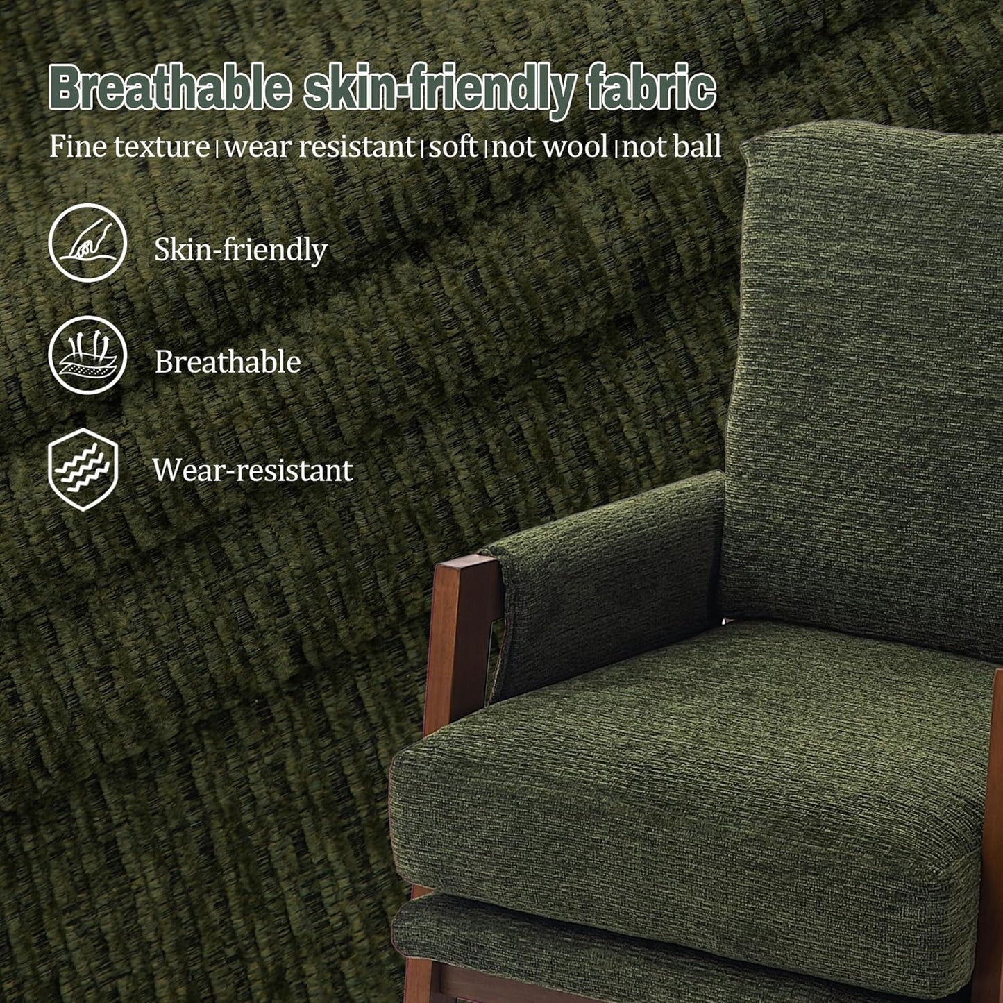 Modern Accent Chair for Living Room Mid Century Arm Chair Upholstered Bedroom Chair Comfy Lounge Chair with Solid Wood Frame, Green