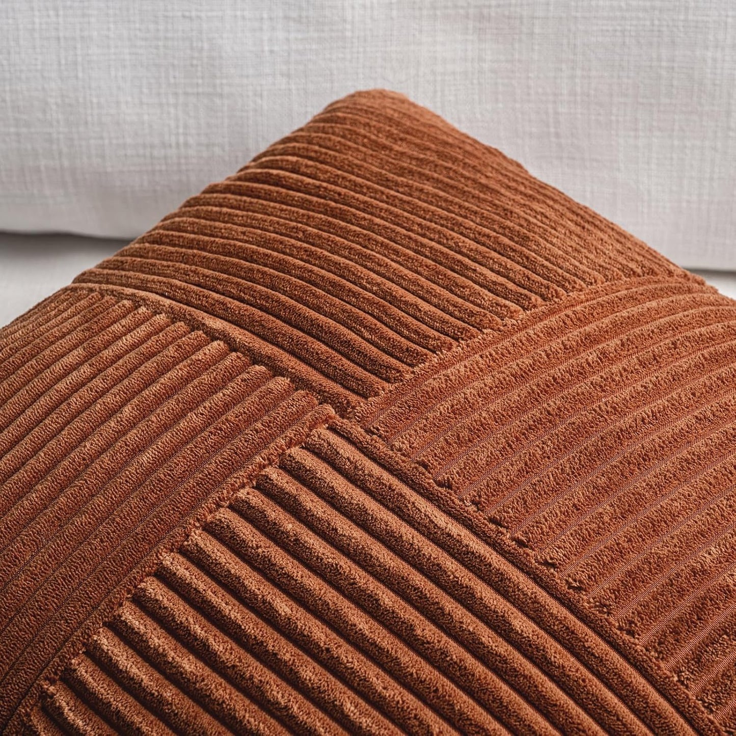 Fancy Homi 2 Packs Rust Decorative Throw Pillow Covers 16x16 Inch for Living Room Couch Bed, Rustic Farmhouse Boho Home Decor, Soft Corss Patchwork Corduroy Square Terracotta Cushion Case 40x40 cm