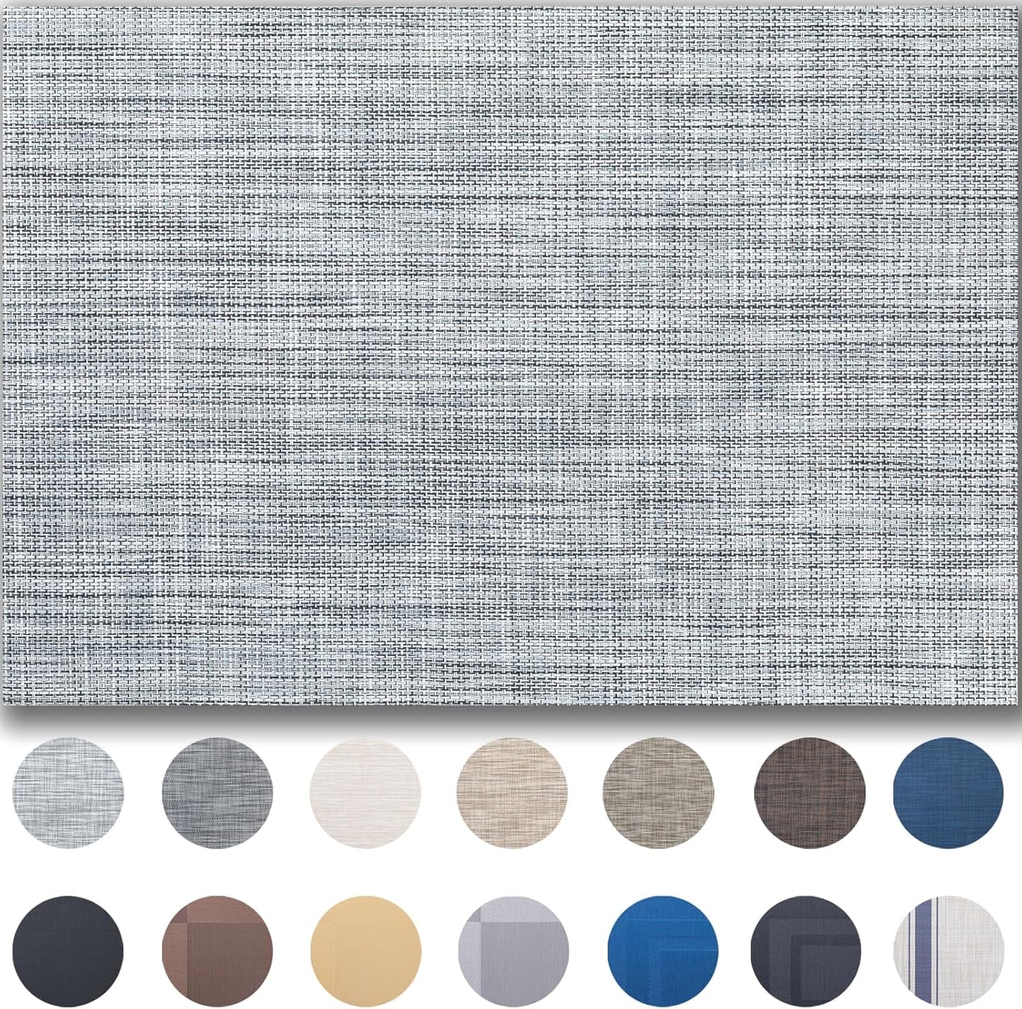 Placemats Set of 6 - Easy Clean Woven Vinyl Placemats for Dining Table, Indoor/Outdoor Place Mats, Washable PVC Table Mats（Gray）