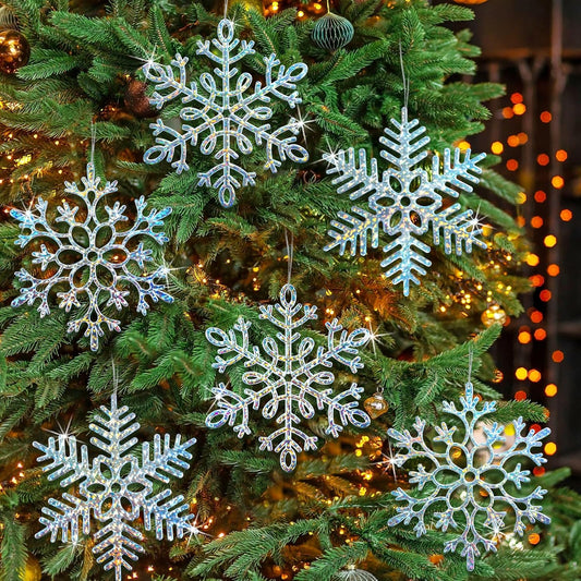 Winter Wonderland Frozen Birthday Party Decoration Large Snowflake Ornament Clearance- 6pcs 11.8”Large Iridescent Hanging Snowflakes Christmas Ornaments for Christmas Tree Outdoor Xmas Decor Supplies