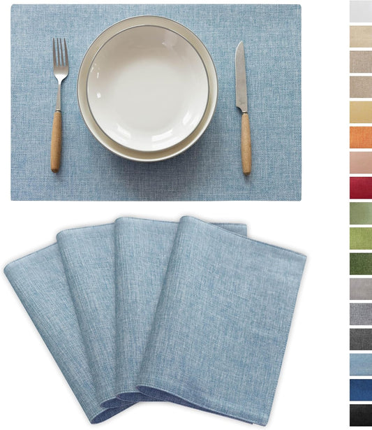 Demetex Blue Placemats Set of 4 Heat Resistant Place Mats Linen Cloth Placemat Dining Table Mats for Kitchen Plate Tables, Blue