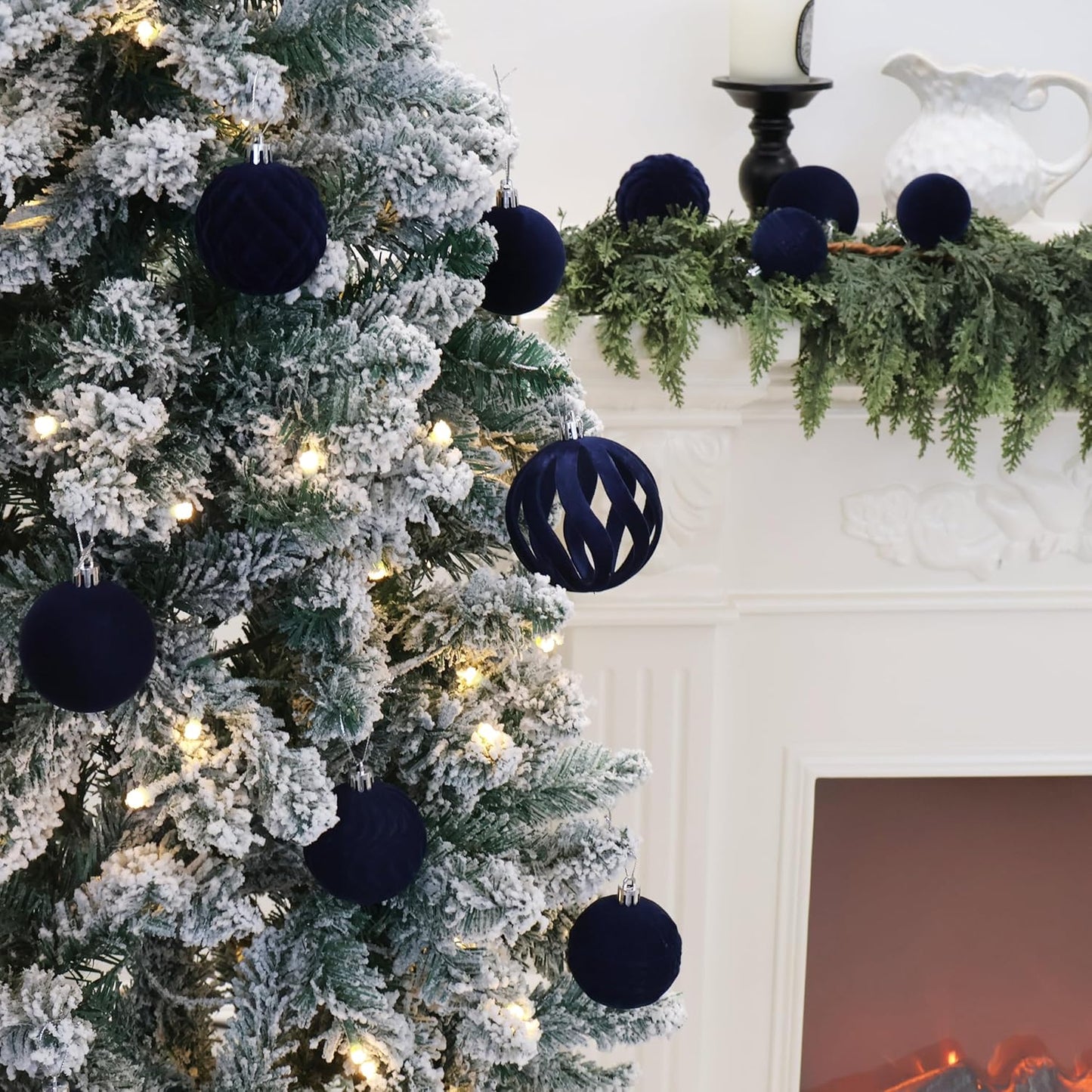 36pcs Velvet Christmas Ornaments, Flocked Christmas Balls Sets Assortment for Christmas Tree Holiday Decor