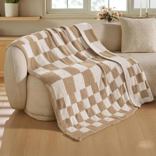 Joiedomi Throw Blanket for Couch Bed, Checkered Knitted Blankets Gifts for Women Mom Girls, Cozy Cute Soft Throw Home Room Decor Aesthetic for Women Mothers Birthday Gifts 50x70 Inches