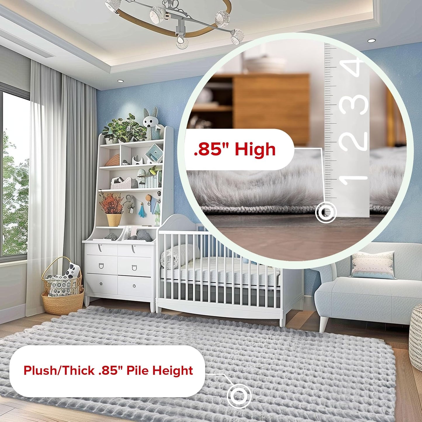 nuLOOM 3'9' x 6' Cozy Plush Area Rug, Machine Washable, Non-Slip, Soft Fluffy Shag Carpet for Living Room Bedroom Kids Room Nursery Home Decor, Jeni Silver