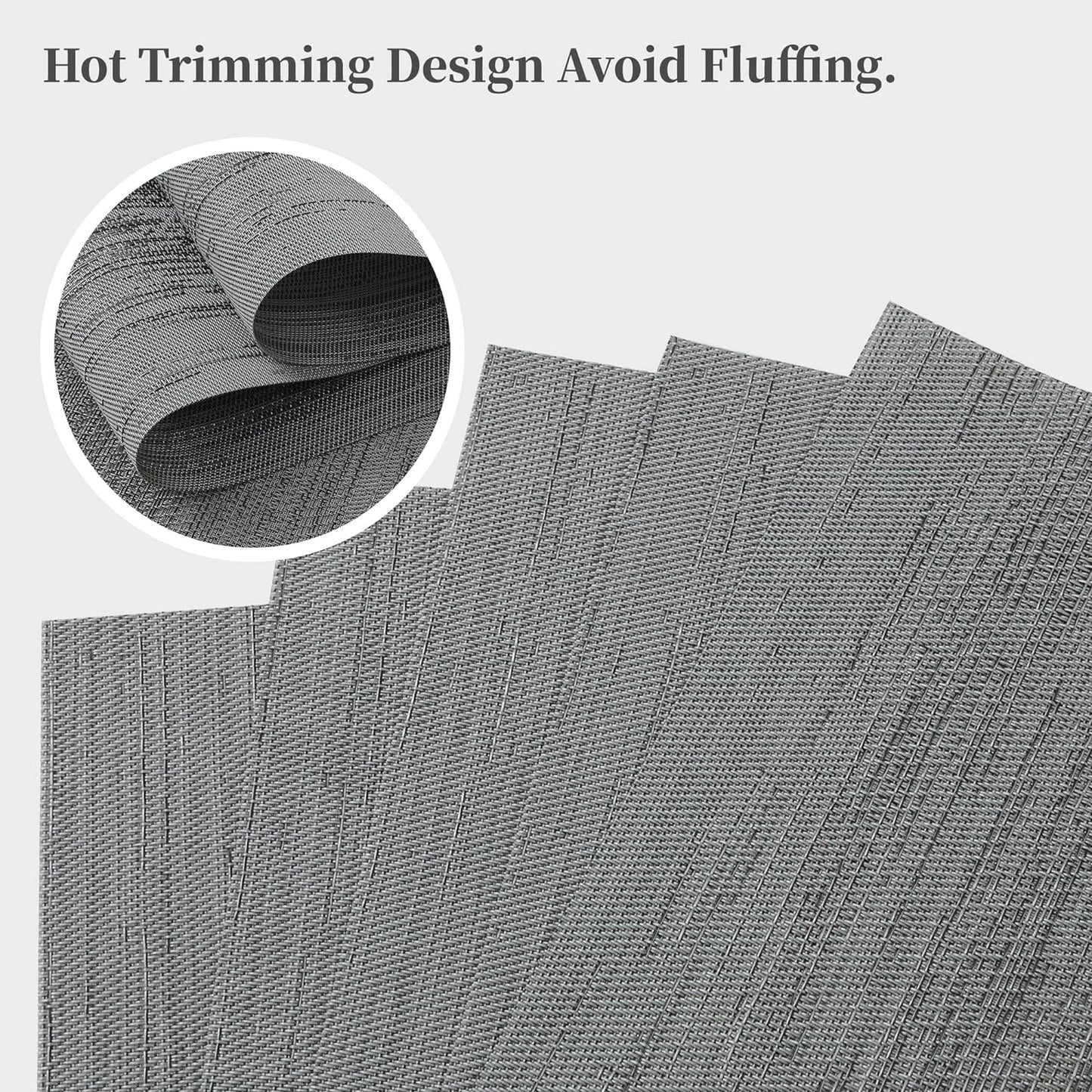 Leetaltree Grey Placemats, Heat Resistant Non-Slip Place mats for Dining Table, Washable Durable PVC Vinyl Woven Table Mats (Set of 8)