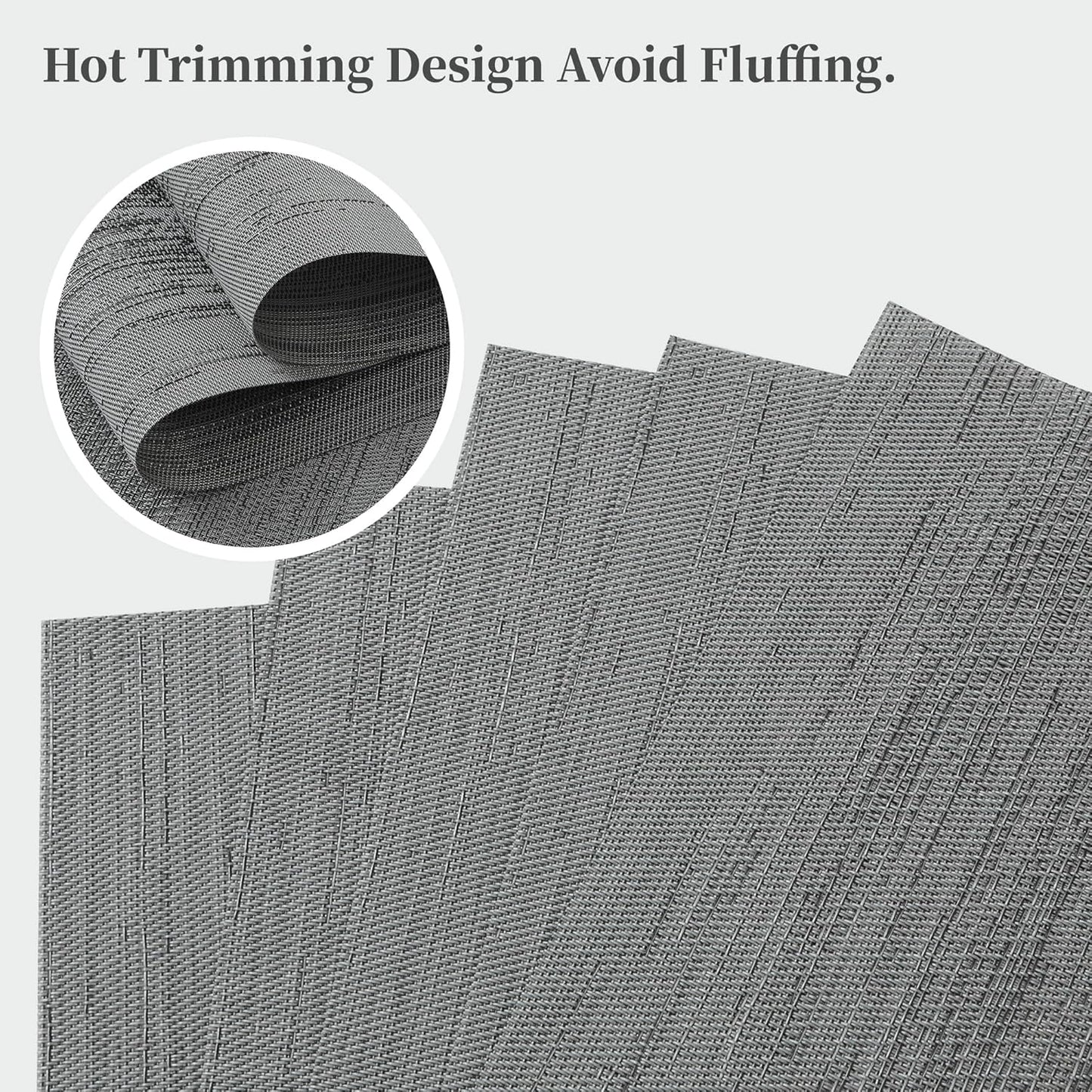 Leetaltree Grey Placemats, Heat Resistant Non-Slip Place mats for Dining Table, Washable Durable PVC Vinyl Woven Table Mats (Set of 16)