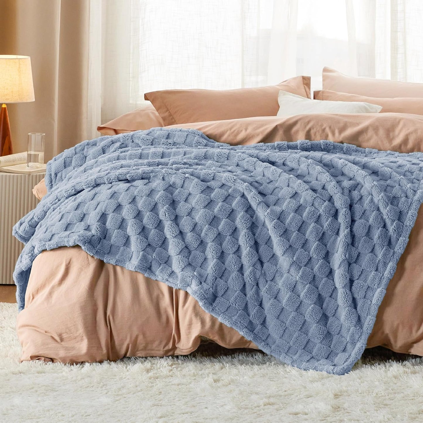 Bedsure GentleSoft Ashley Blue Throw Blanket for Couch - Super Soft Cozy Blankets Gifts for Women Men Girls, Cute Small Fleece Throws for Bedroom Home Decor, 50x70 Inches