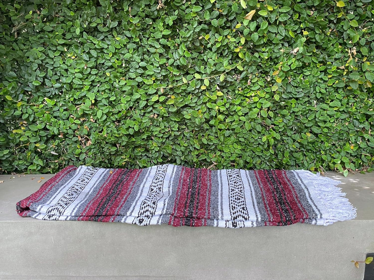 Del Mex Classic Mexican Blanket, Large Authentic Woven Falsa Throw (70"x50"), Artisan Southwest Décor for Beach, Yoga, Outdoors (Burgundy)