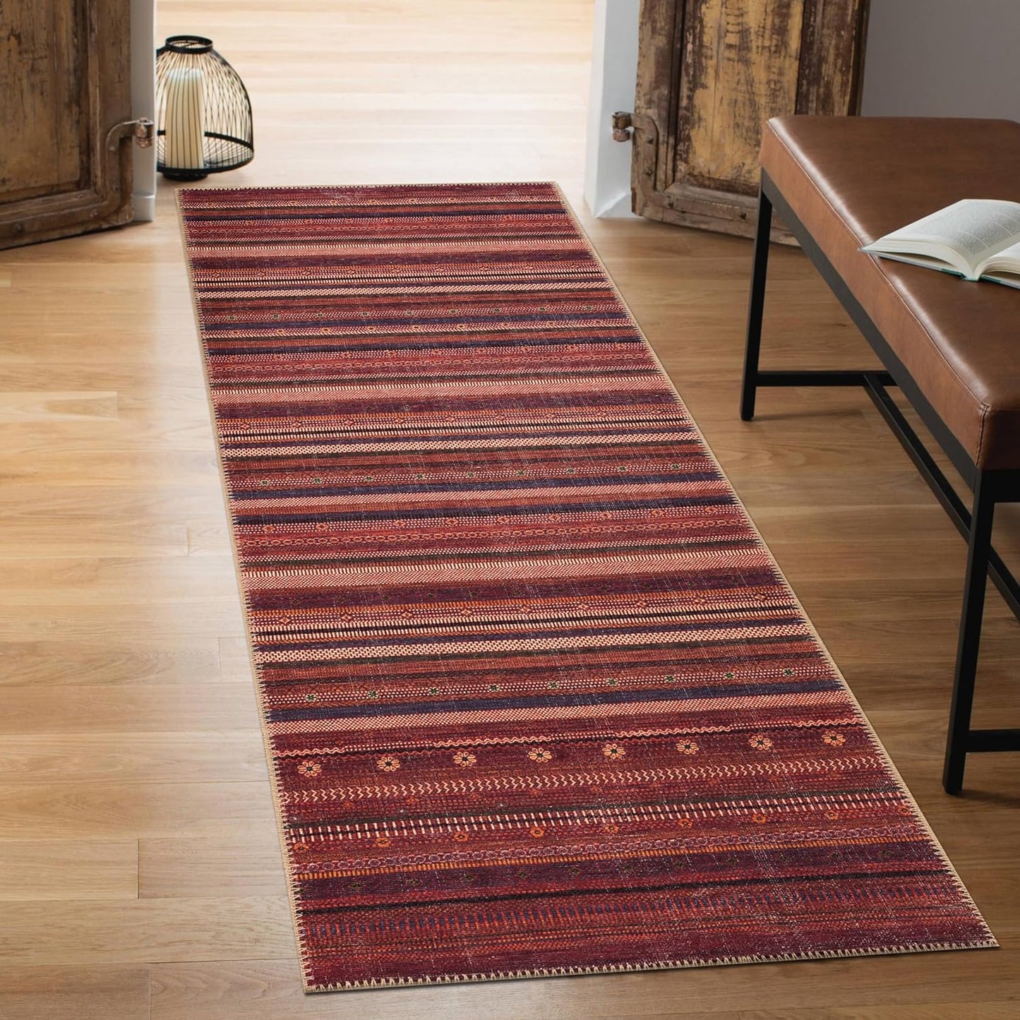 Keen Home Design 2x12 Rug - Machine Washable Runner with Non-Slip Backing, Ideal for Hallway, Entryway, Kitchen, Laundry Room - Vintage, Easy Clean, Durable, Low Pile Rug - (2'6" x 12')