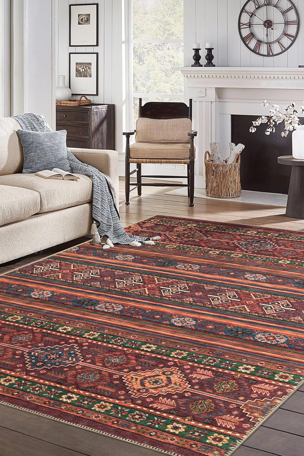Keen Home Design 4x6 Rug - Machine Washable Area Rug with Non-Slip Backing, Ideal for Living Room, Dining Room, Bedroom - Vintage, Easy Clean, Durable, Low Pile Rug - (4' x 6')