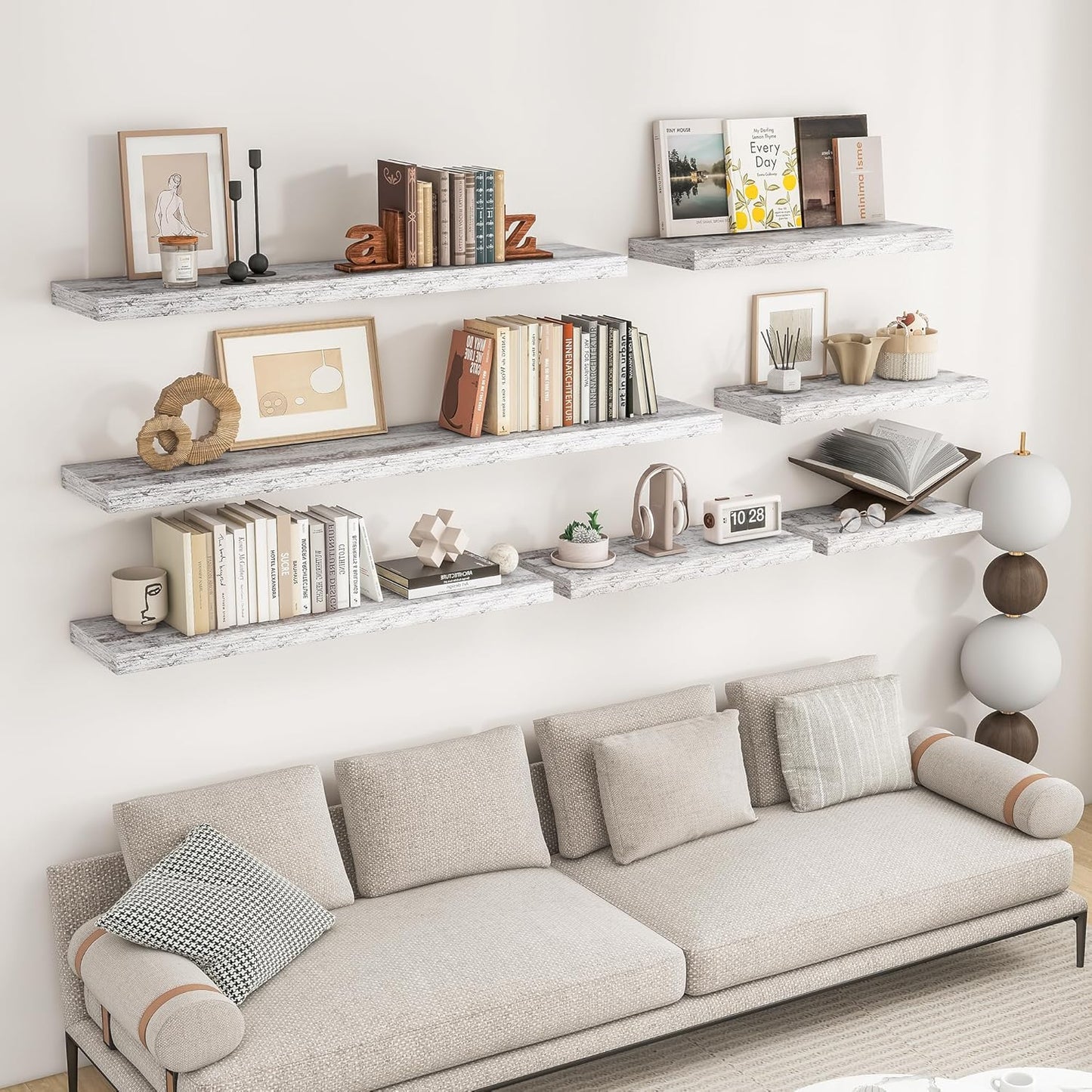 RICHFOCUS 24Inch Floating Shelves for Wall 2 Pack Shelves for Bedroom|Kitchen|Bathroom Wall Mounted Rustic Distressed Wood Floating Shelf with Invisible Brackets for Books|Storage|Decor, Rustic