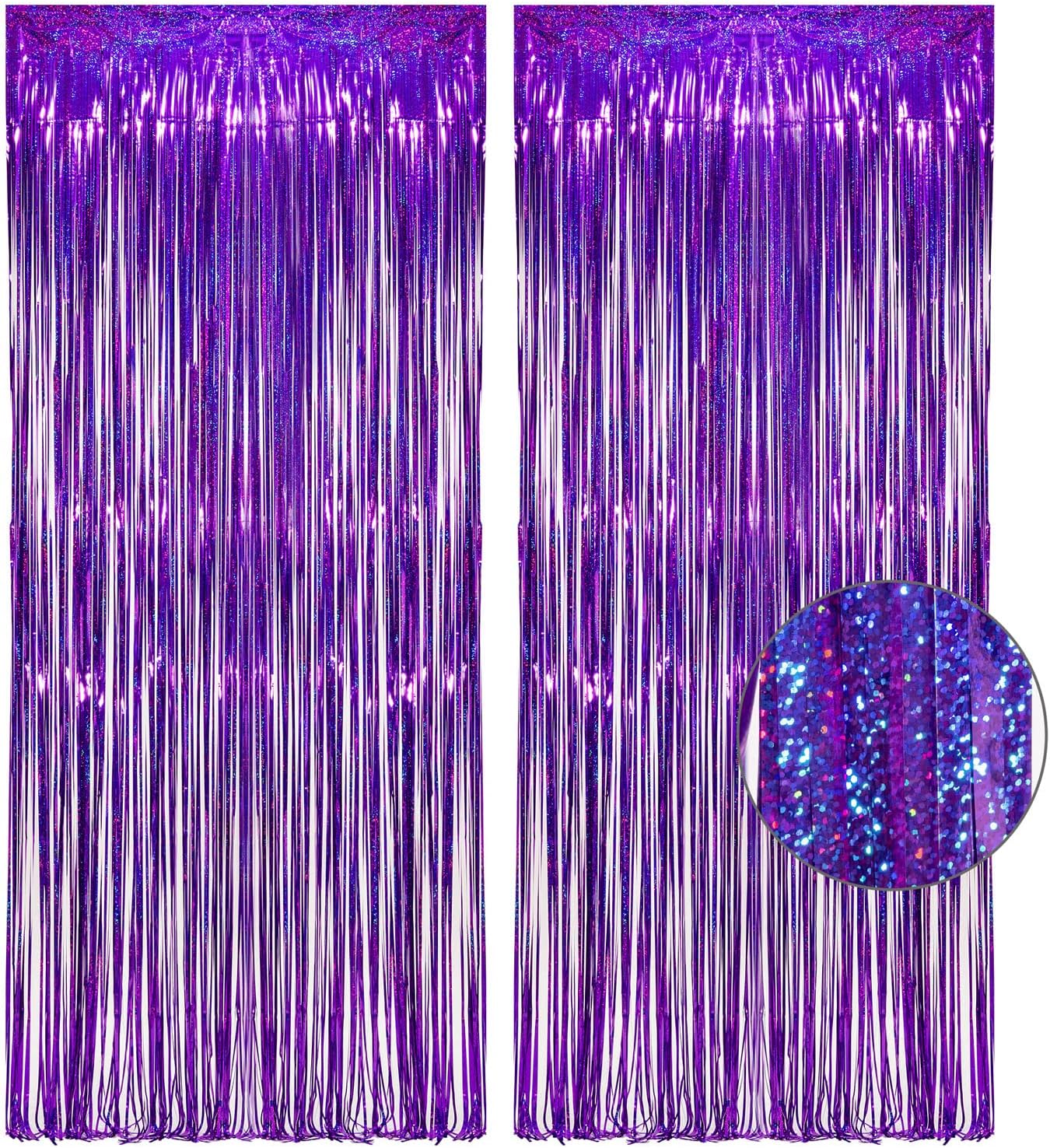 Purple Tinsel Curtain Party Backdrop - GREATRIL Foil Fringe Curtain Party Photo Booth Streamers for Hunters Mermaid Themed Decorations - 1m x 2.5m - Pack of 2