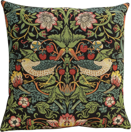 Charlotte Home Furnishings Throw Pillow Covers, Decorative Boho Pillow Covers for Couch, Living Room, Black Strawberry Square Cushion Cases 18x18 in, European Cotton Jacquard Woven, Cozy Bedroom Decor