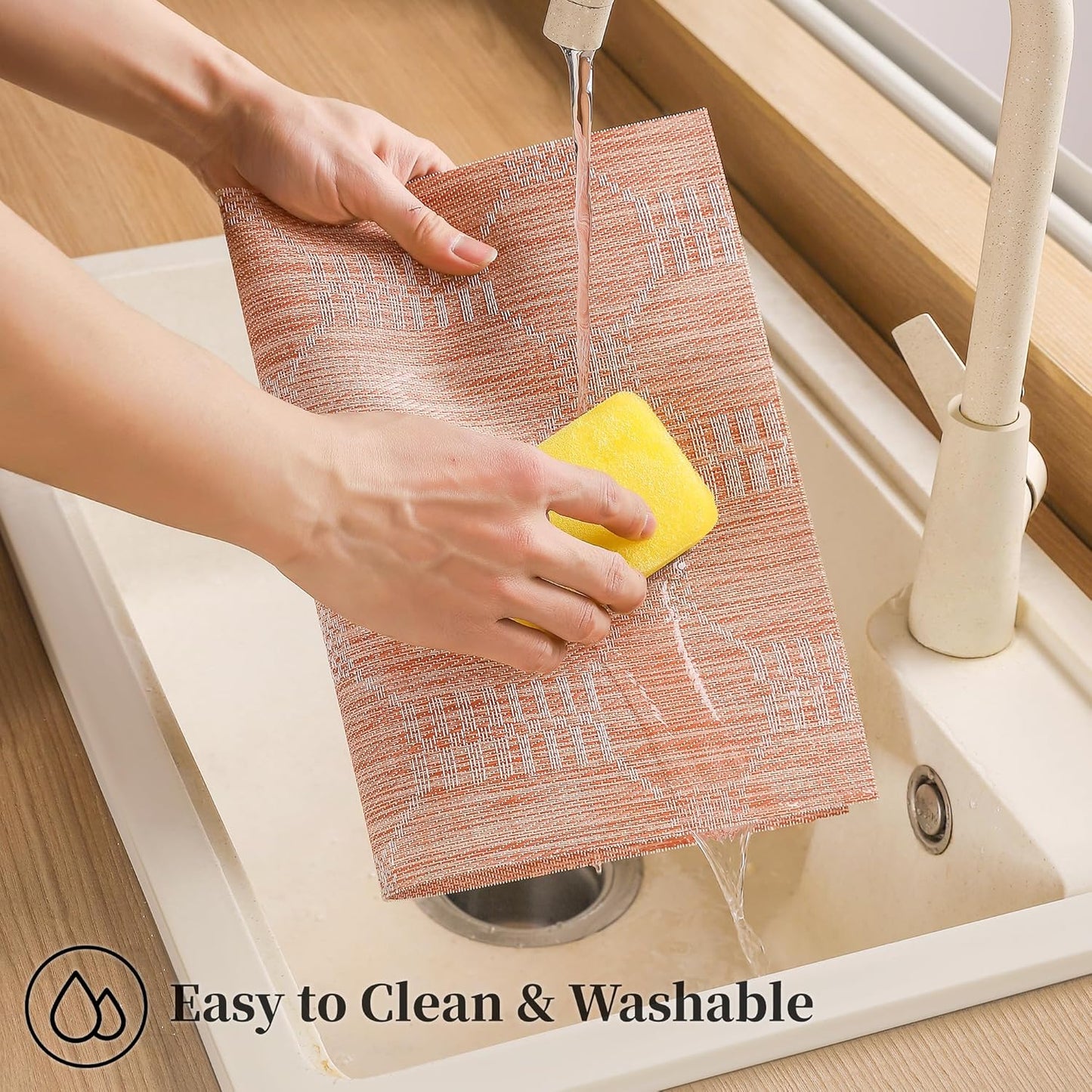 Leetaltree Coral Placemats Set of 4 - Heat Resistant Non-Slip Place mats for Dining Table, Washable Durable PVC Vinyl Woven Table Mats（Coral, 4）