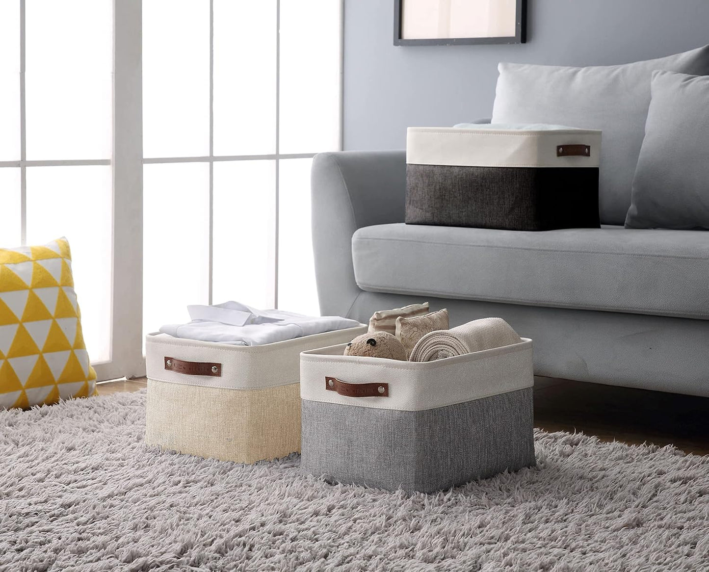 DECOMOMO Storage Bins Fabric Storage Baskets for Shelves, Linen Closet Organization Toys Nursery (Mixed Neutral, Large - 3 Pack)