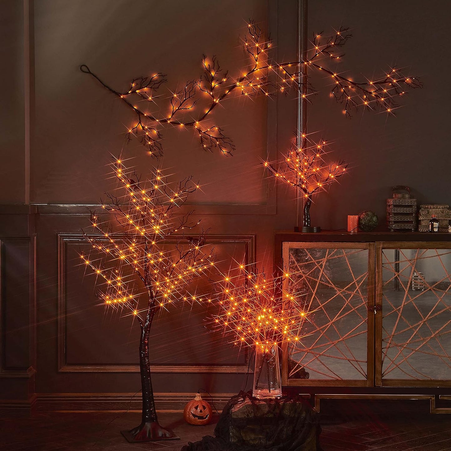 LITBLOOM Halloween Tree with Lights Plug in 4FT 150 Orange Fairy Lights, Lighted Black Spooky Tree for Indoor Outdoor Home Fall Halloween Decoration