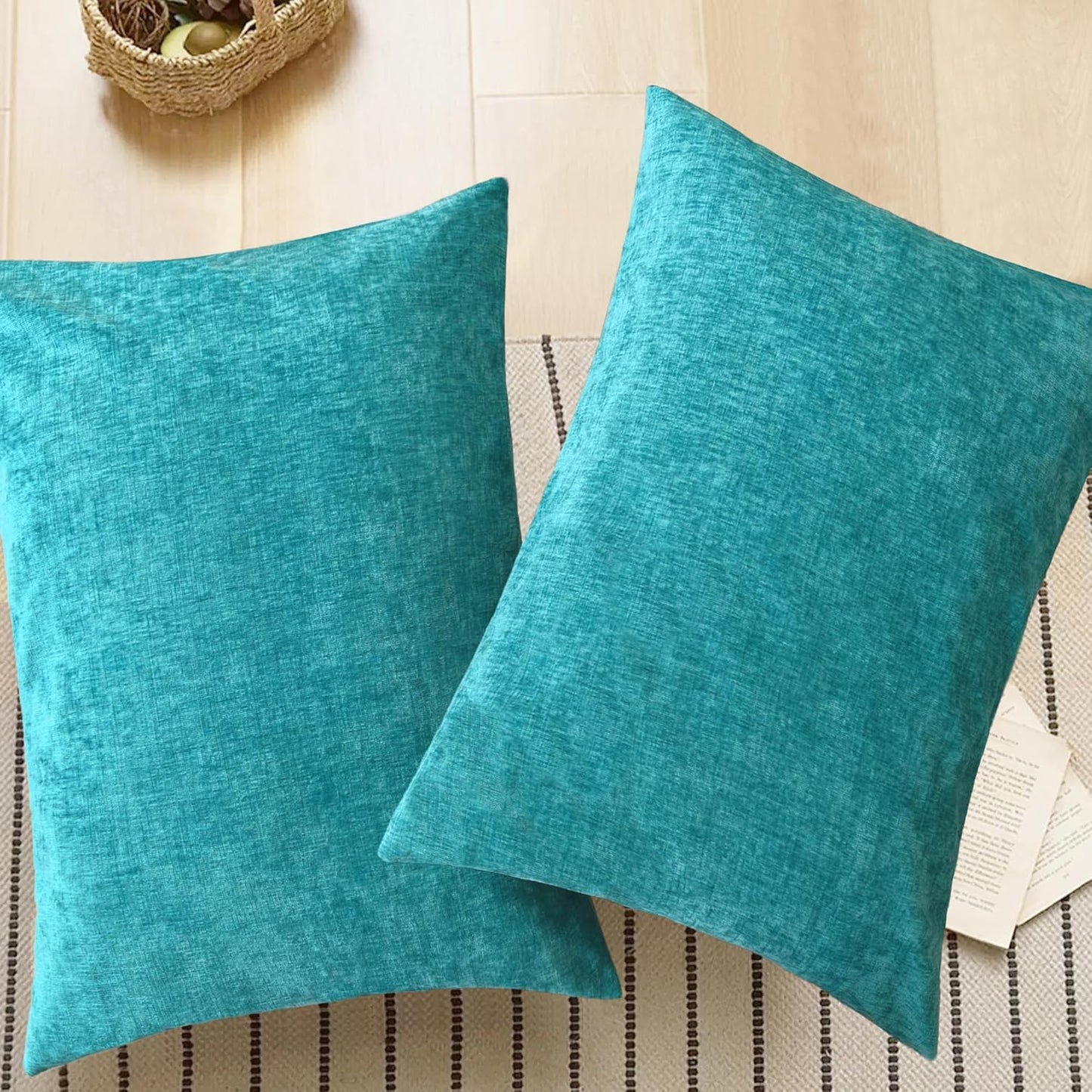 CaliTime Throw Pillow Covers Decorative 20 X 26 Inches Pack of 2 Cozy Chenille Standard Pillow Shams Cases for Couch Sofa Bed Living Room Home Lake Blue