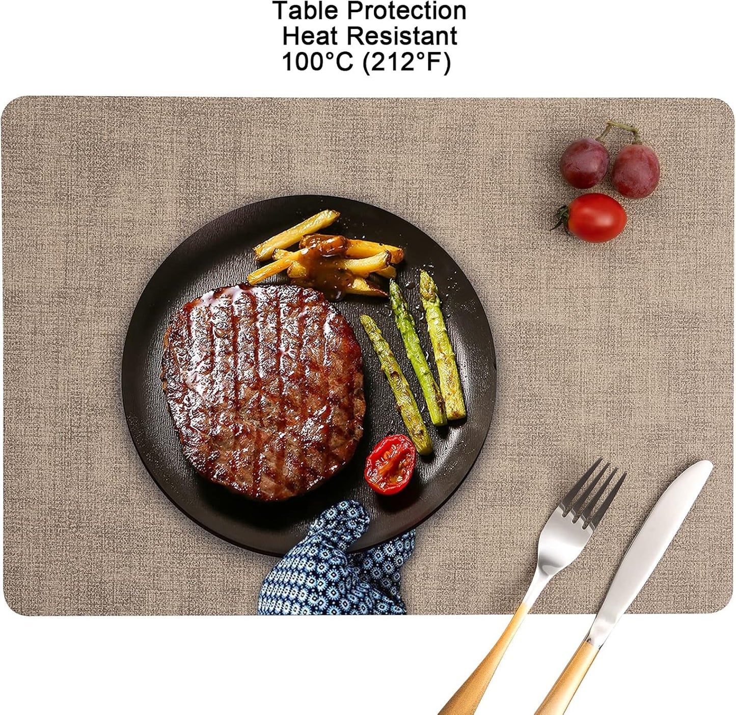 Myir JUN Placemats Dual Sided, Faux Leather Place Mats Set of 4 Indoor Placemat for Dining Table Outdoor Place Mat Manteles Individuales Square Non-Slip Washable Table Mats (Gray Beige, Set of 4)