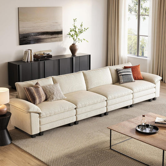 LINSY HOME Oversized Sectional Sofa - 157'' Oversized Corduroy Cloud Couch Deep Seat Modular Sofas Soft Modern Comfy Couches Furniture for Living Room Apartment Office, Beige