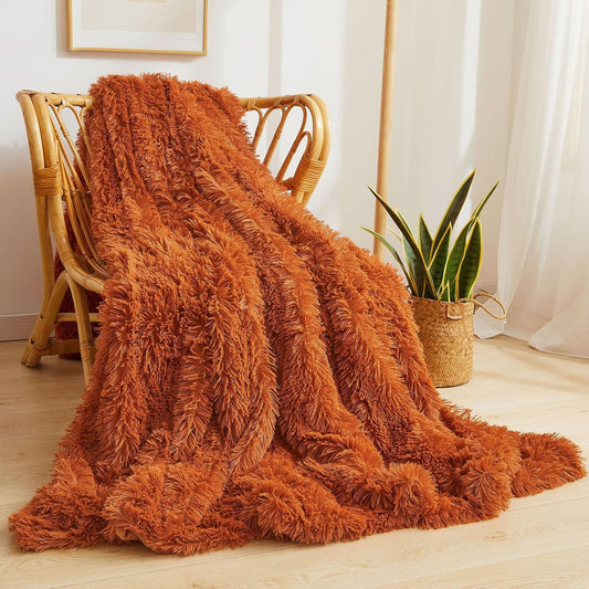 XeGe Luxury Faux Fur Throw, Burnt Orange Soft 50x60 Fluffy Blanket, Shaggy Plush Decorative Couch Throw, Cute Furry Fuzzy Blanket for Sofa Bed, Burnt Orange