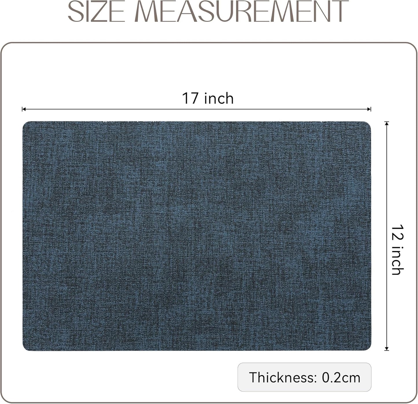 Romanstile Vinyl Placemats Set of 12-12 X 18 Inch - Heat Resistant Place Mats 100% Waterproof Oilproof Wipeable Reversible Faux Leather Table Mats for Kitchen/Dining/Party/Outdoor, Navy Blue