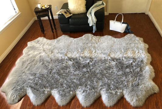 LAMBZY Faux Sheepskin Hypoallergenic Free Shape Silky Shag Rug, Luxury Shaggy Silky Plush Carpet for Bedrooms Rugs Living Kids Room Sofa Floor Rugs (Duo Decto 12 Pelts 6'x12', 180x360cm,Grey)