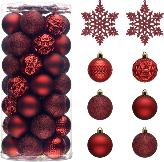 Valery Madelyn Christmas Tree Decorations Ornament Set for Fall Halloween, 50ct 2.36 Inches Burgundy Red Shatterproof Christmas Ball Ornaments Hanging Xmas Holiday Party Decor