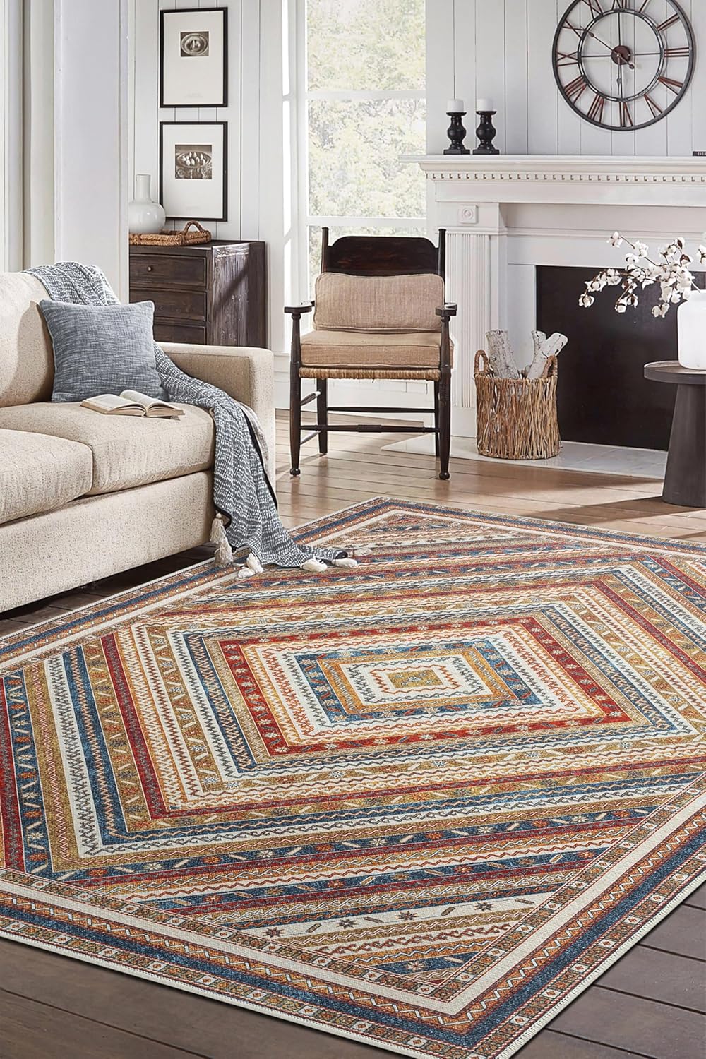 Keen Home Design 5x7 Rug - Machine Washable Area Rug with Non-Slip Backing, Ideal for Living Room, Dining Room, Bedroom - Vintage, Easy Clean, Durable, Low Pile Rug - (5' x 7')
