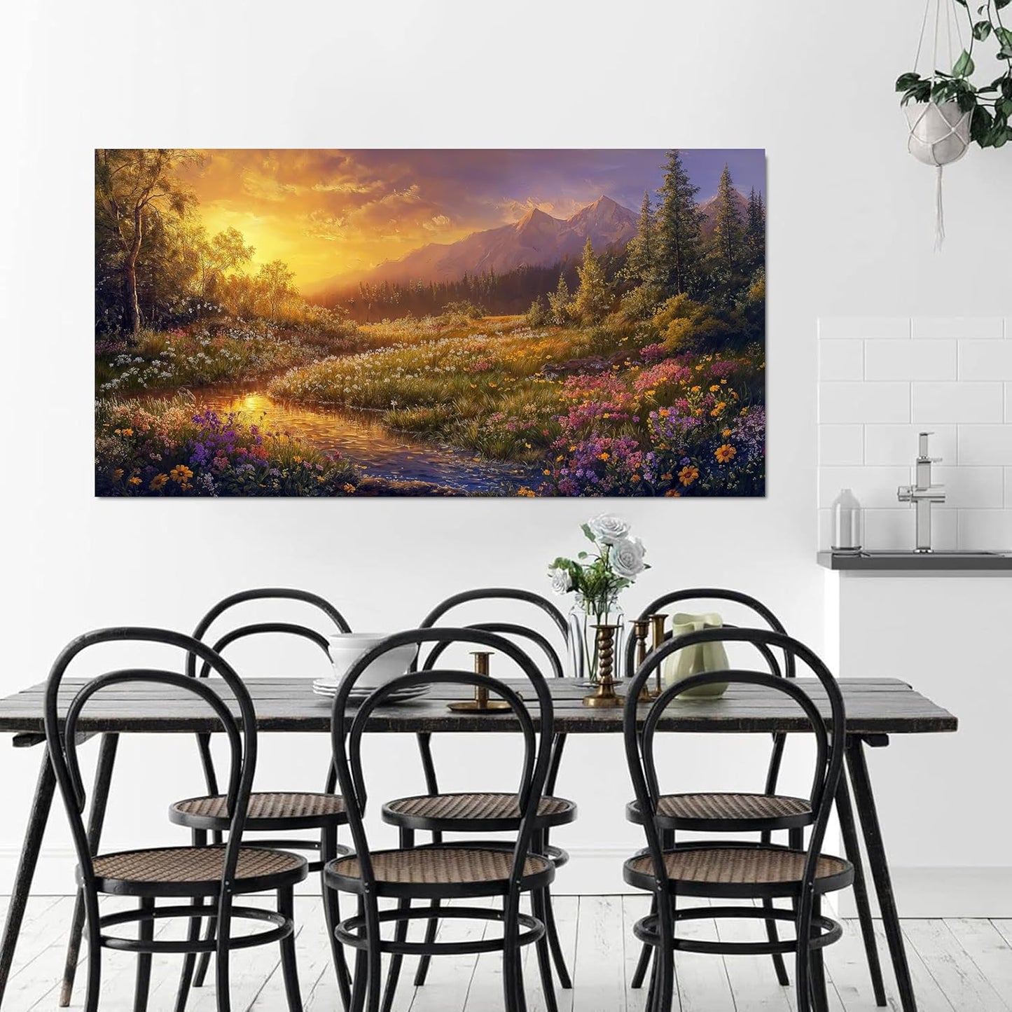 Canvas Wall Art Decor Wall Art Pictures for Living Room Artwork for Walls Vintage Landscape Art Prints Canvas Art Wall Decor Countryside River Wall Art Decorations Bedroom Home Wall Decor 20" X 40"